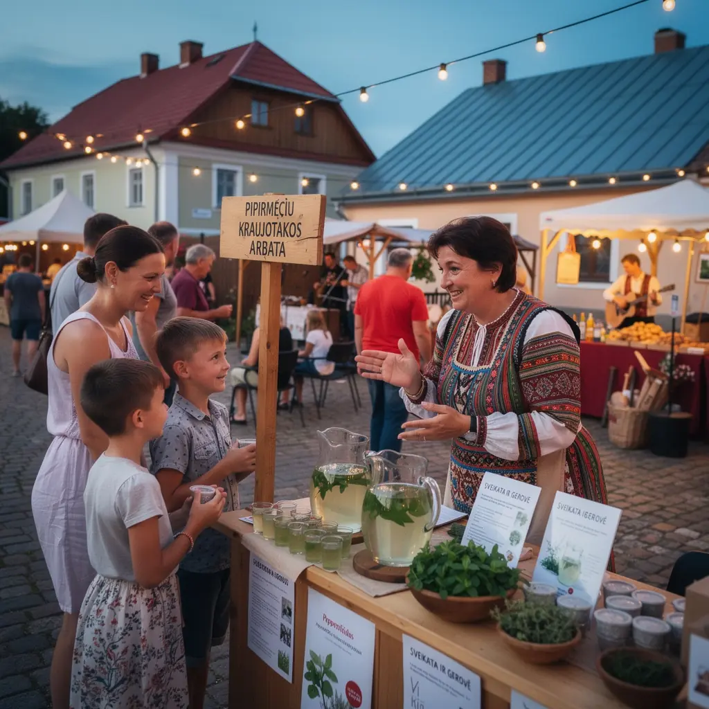 Pipirmėčių arbatos ingredientai, sudėti ant medinės lentelės