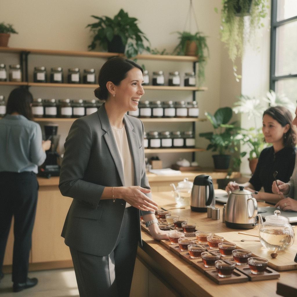 Šiltas pipirmėčių arbatos puodelis ant stalo su gėlėmis